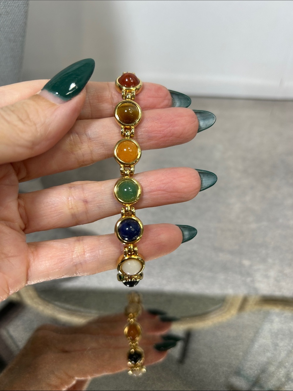 Gold-Tone Multi-Colored Stone Bracelet - Unbranded